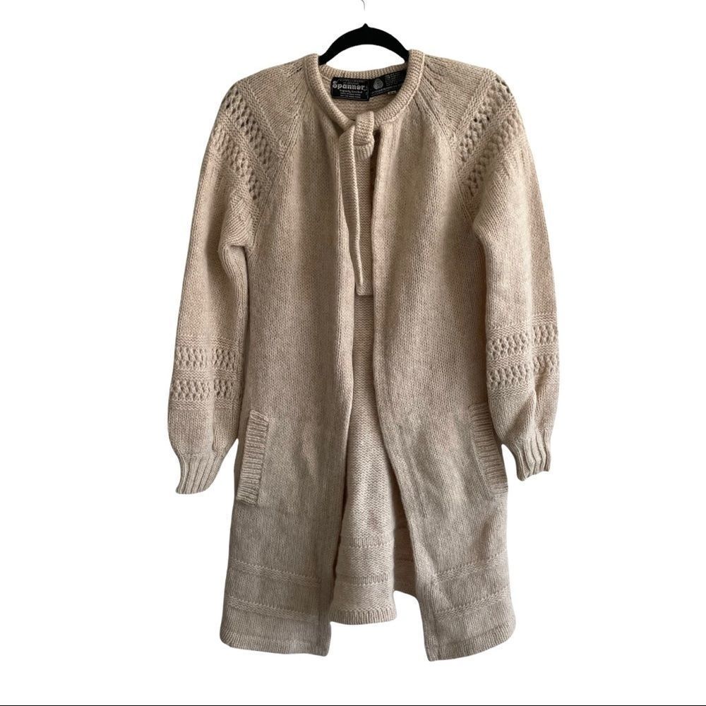 Spanner Wool Open Front Long Cardigan Duster Sweater Coat Jacket Tie Neck M
